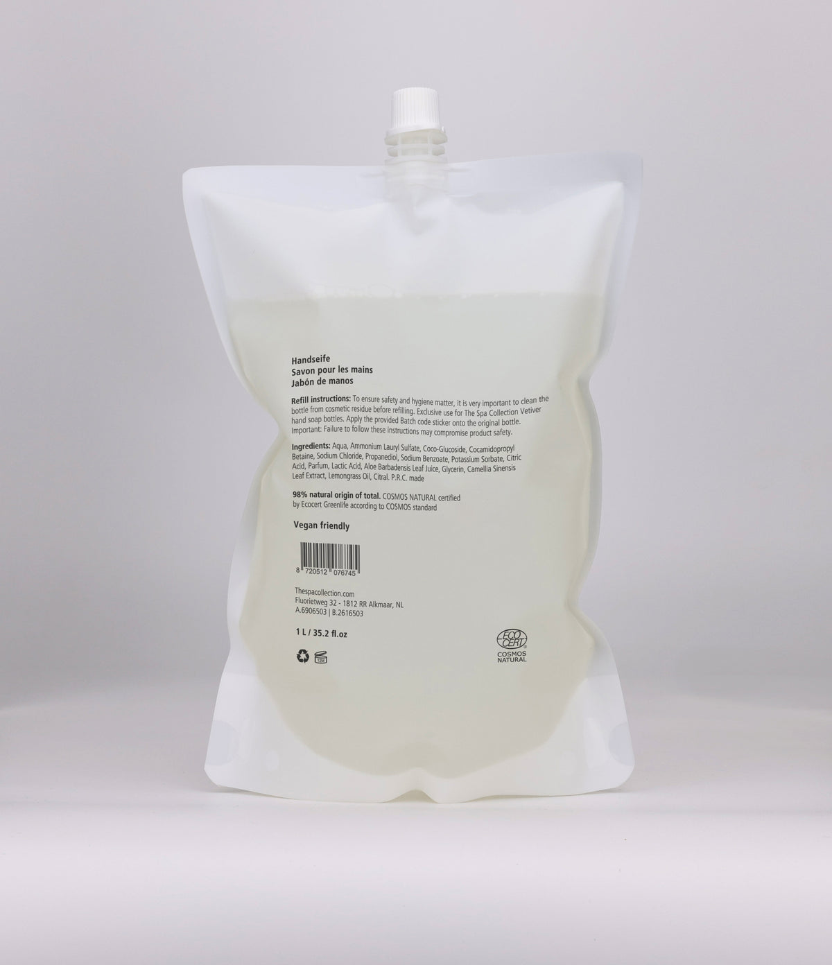 Hand soap 1 liter refill sachet - The Spa Collection Vetiver Cosmos Natural (Box of 12 pieces)